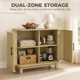 Homcom 80Cm Modern Sideboard With 2 Curved Doors And Adjustable Shelf, Oak - thumbnail 6