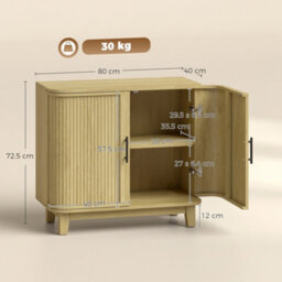 Homcom 80Cm Modern Sideboard With 2 Curved Doors And Adjustable Shelf, Oak - thumbnail 3