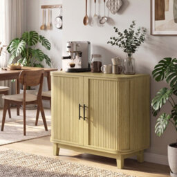 Homcom 80Cm Modern Sideboard With 2 Curved Doors And Adjustable Shelf, Oak - thumbnail 8