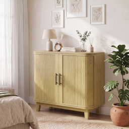 Homcom 80Cm Modern Sideboard With 2 Curved Doors And Adjustable Shelf, Oak - thumbnail 9