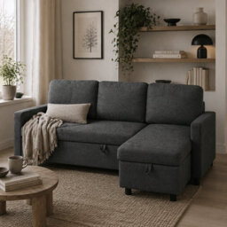 Wyld Haus Sesune 3 Seater Charcoal Grey Pull-Out Sofa Bed With Storage And Reversible Chaise
