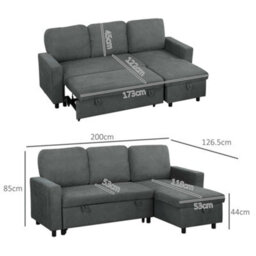 Wyld Haus Sesune 3 Seater Charcoal Grey Pull-Out Sofa Bed With Storage And Reversible Chaise - thumbnail 4