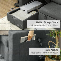 Wyld Haus Sesune 3 Seater Charcoal Grey Pull-Out Sofa Bed With Storage And Reversible Chaise - thumbnail 6