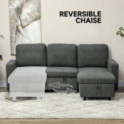 Wyld Haus Sesune 3 Seater Charcoal Grey Pull-Out Sofa Bed With Storage And Reversible Chaise - thumbnail 7