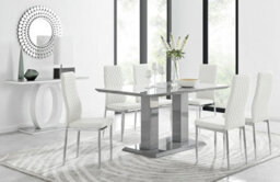 Furniturebox Imperia Grey High Gloss 6 Seater Dining Table With Structural 2 Plinth Column Legs 6 White Stitched Faux Leather Milan Chairs - thumbnail 1