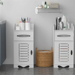 White Waterproof Free Standing Bathroom Storage Cabinet Organizer - thumbnail 6