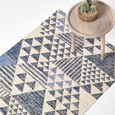 Homescapes Delphi Blue And White Geometric Style 100% Cotton Printed Rug, 120 X 170 Cm - image 1