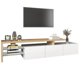 HomeTouch White High Gloss Wooden Tv Stand Tv Cabinet Unit With Large Storage And Led Lighting Glass Shelves - thumbnail 6