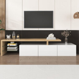 HomeTouch White High Gloss Wooden Tv Stand Tv Cabinet Unit With Large Storage And Led Lighting Glass Shelves - thumbnail 5
