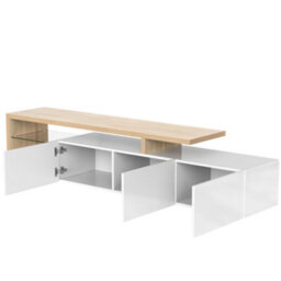HomeTouch White High Gloss Wooden Tv Stand Tv Cabinet Unit With Large Storage And Led Lighting Glass Shelves - thumbnail 8