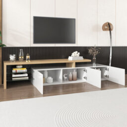 HomeTouch White High Gloss Wooden Tv Stand Tv Cabinet Unit With Large Storage And Led Lighting Glass Shelves - thumbnail 9
