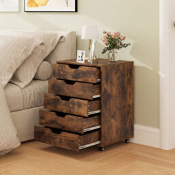 Gainoom 5 Drawer Brown Chest Rolling Dresser Storage Cabinet Under Desk Filing Cabinet With Lockable Wheels - thumbnail 3