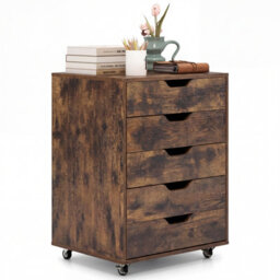 Gainoom 5 Drawer Brown Chest Rolling Dresser Storage Cabinet Under Desk Filing Cabinet With Lockable Wheels