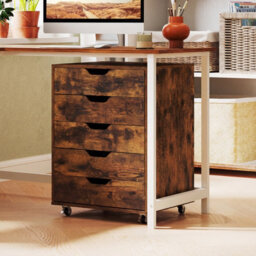 Gainoom 5 Drawer Brown Chest Rolling Dresser Storage Cabinet Under Desk Filing Cabinet With Lockable Wheels - thumbnail 4