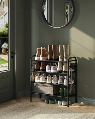 LEDREM Shoe Rack, 4-Tier Shoe Organizer, Metal Shoe Shelf Storage With 4 Side Hooks, Holds 16 Pairs Of Shoes,ink Black - image 1