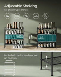 LEDREM Shoe Rack, 4-Tier Shoe Organizer, Metal Shoe Shelf Storage With 4 Side Hooks, Holds 16 Pairs Of Shoes,ink Black - thumbnail 4
