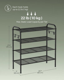 LEDREM Shoe Rack, 4-Tier Shoe Organizer, Metal Shoe Shelf Storage With 4 Side Hooks, Holds 16 Pairs Of Shoes,ink Black - thumbnail 6