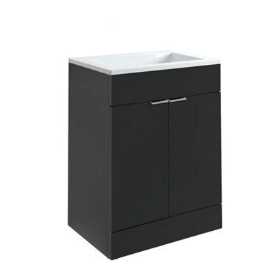 Homestylestore 600mm Black Grey Floorstanding Bathroom Vanity Unit And Chrome Finger Pull Handle - image 1