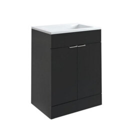 Homestylestore 600mm Black Grey Floorstanding Bathroom Vanity Unit And Chrome Finger Pull Handle - thumbnail 1