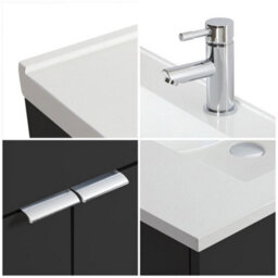 Homestylestore 600mm Black Grey Floorstanding Bathroom Vanity Unit And Chrome Finger Pull Handle - thumbnail 3