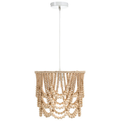 Wyld And Coco Lumiboho Handmade Rubberwood Bead Chandelier Pendant Light, Brown, W36 X D36 X H120Cm - image 1
