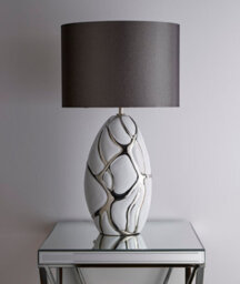 K Living Tall White With Silver Table Lamp In A Ceramic Finish And Dark Grey Lampshade Pebble Style Base Finish - thumbnail 1