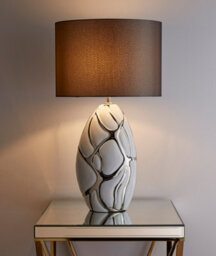K Living Tall White With Silver Table Lamp In A Ceramic Finish And Dark Grey Lampshade Pebble Style Base Finish - thumbnail 2
