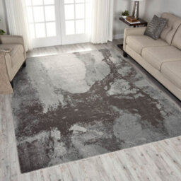 Grey Luxurious Modern Easy To Clean Viscose Wool Rug For Living Room, Bedroom - 168Cm X 244Cm - thumbnail 1