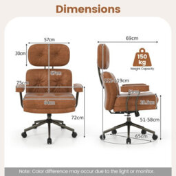 Gainoom Ergonomic Home Office Chair Mid Century Modern Suede Fabric - thumbnail 2
