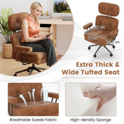 Gainoom Ergonomic Home Office Chair Mid Century Modern Suede Fabric - thumbnail 3