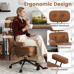 Gainoom Ergonomic Home Office Chair Mid Century Modern Suede Fabric - thumbnail 4