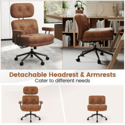 Gainoom Ergonomic Home Office Chair Mid Century Modern Suede Fabric - thumbnail 5