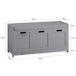Sobuy Fsr80-Sg, Shoe Cabinet Large Organiser Hallway Storage Bench With 3 Shoe Storage Drawers Bedroom Storage Unit, Grey - thumbnail 3