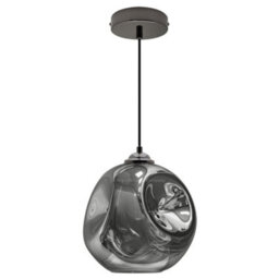Long Life Lamps Company Modern Melting Glass Globe Ceiling Pendant Light Lava Shade Smoked Grey Black Nickel H3013