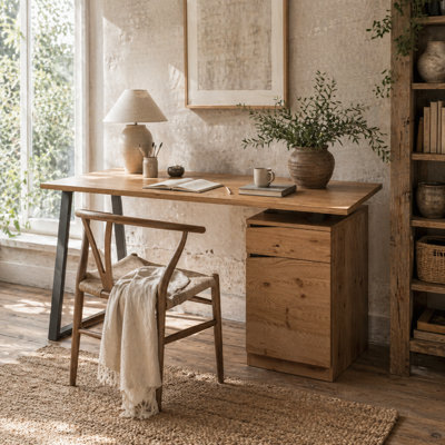 Wyld Haus Nolole 135Cm Natural Wood Finish Home Office Desk With Drawer And Cabinet - image 1