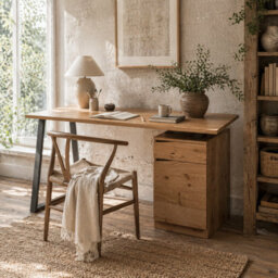 Wyld Haus Nolole 135Cm Natural Wood Finish Home Office Desk With Drawer And Cabinet - thumbnail 1