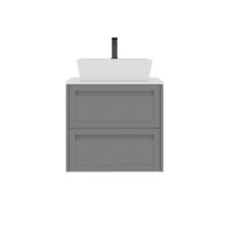 Royal Bathrooms Royal Bathroom Elmore 600mm Matt Pebble Grey Wall Mounted Bathroom Vanity Unit 2 Drawer Plain White Worktop With Cube Basin - thumbnail 7