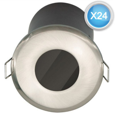 First Choice Lighting Set Of 24 Fire Rated Bathroom Recessed Downlights - Brushed Steel Ip65 - image 1