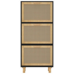 Berkfield Shoe Cabinet Black 52X25X115 Cm Engineered Wood&natural Rattan - thumbnail 5
