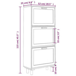 Berkfield Shoe Cabinet Black 52X25X115 Cm Engineered Wood&natural Rattan - thumbnail 7