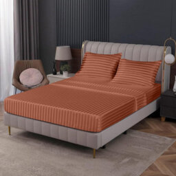 Ameha Stripe Fitted Sheet 40 Cm Deep Pocket- Hypoallergenic Easy Care Rust Bed Sheets Uk Double Bedsheet(137X190Cm) - thumbnail 4