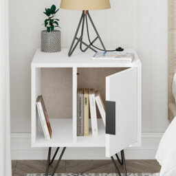 Decortie Glynn Modern Bedside Table Nightstand Metal Hairpin Legs 50Cm Storage White Bedroom - thumbnail 6