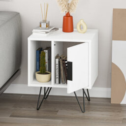 Decortie Glynn Modern Bedside Table Nightstand Metal Hairpin Legs 50Cm Storage White Bedroom - thumbnail 5
