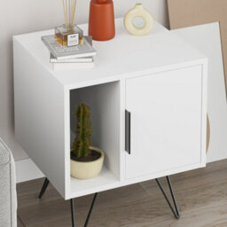 Decortie Glynn Modern Bedside Table Nightstand Metal Hairpin Legs 50Cm Storage White Bedroom - thumbnail 4
