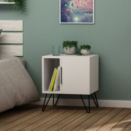 Decortie Glynn Modern Bedside Table Nightstand Metal Hairpin Legs 50Cm Storage White Bedroom - thumbnail 1