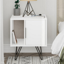 Decortie Glynn Modern Bedside Table Nightstand Metal Hairpin Legs 50Cm Storage White Bedroom - thumbnail 8