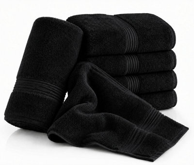 Nod Off Luxury Beach Towel 100X200Cm - 500Gsm 100% Egyptian Ring Spun Cotton - Super Soft Highly Absorbent - Black - Pack Of 4