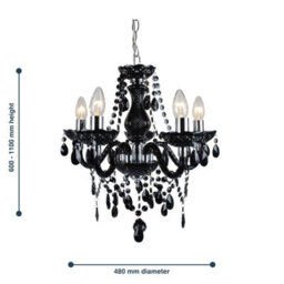 First Choice Lighting Black And Chrome Marie Therese - 5 Light Ceiling Pendant Chandelier - thumbnail 5
