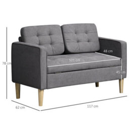 Wyld Haus Labasu Grey 2-Seater Fabric Sofa 117Cm - Hidden Storage, Tufted Seat, Wooden Legs - thumbnail 5