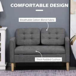 Wyld Haus Labasu Grey 2-Seater Fabric Sofa 117Cm - Hidden Storage, Tufted Seat, Wooden Legs - thumbnail 7